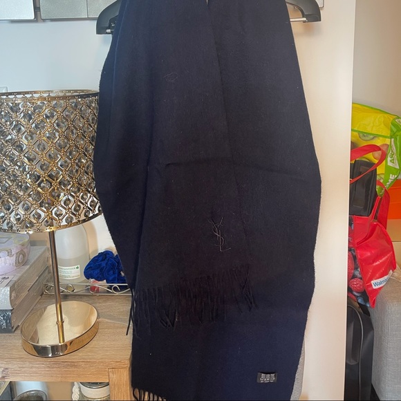 YSL Saint Laurent Wool Scarf Navy Blue - Picture 2 of 2